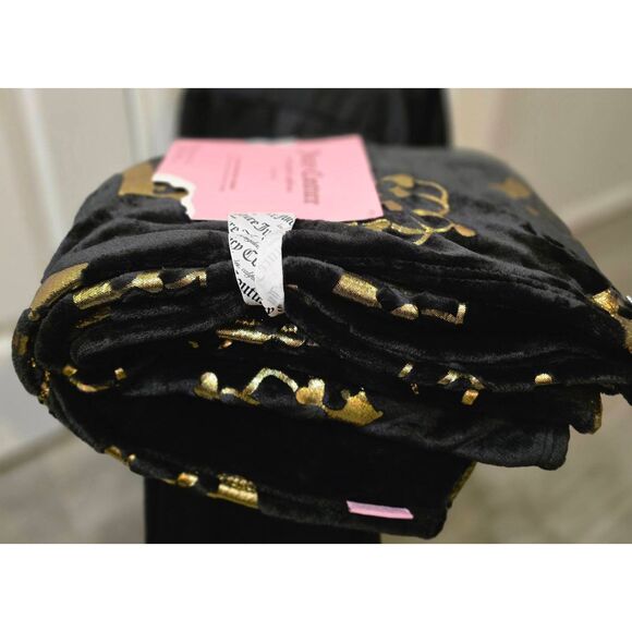 Juicy Couture Gold Foil Heart Crown Plush Throw Blanket - Picture 4 of 5